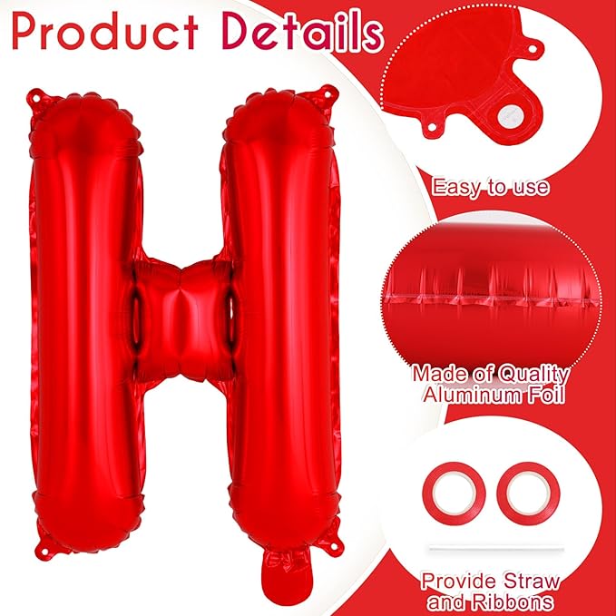 26 Pcs Red Letter Balloons,16 Inch Foil Alphabet Letter Balloons,Letter A-Z Balloon Banner Custom Phrase Balloon for Birthday Party Wedding Anniversary Decoration (Red 26pcs)