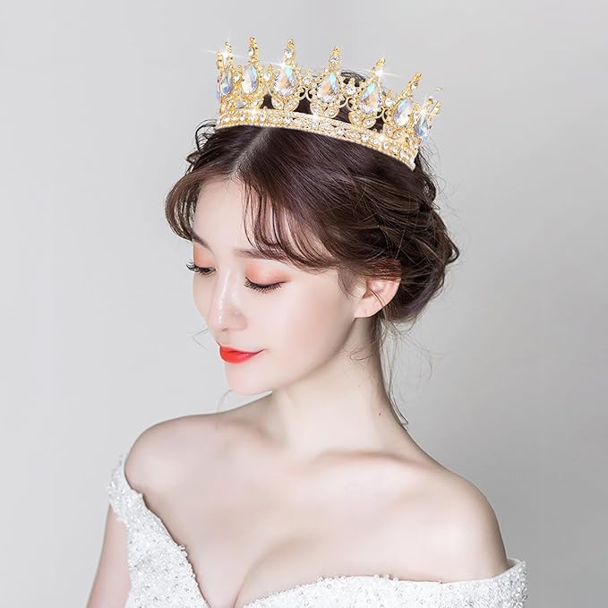 Queen Crown Rhinestone Wedding Crowns and Tiaras for Women Costume Party Hair Accessories Princess Birthday Crown Crystal Bridal Crown (KC Gold & Moonlight Crown)
