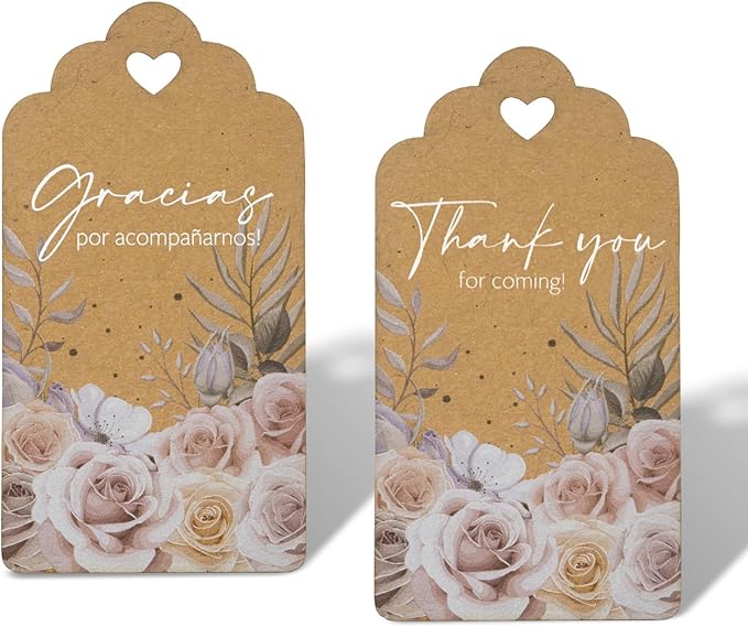 Summer-Ray 50pcs Kraft Thank You for Coming Gift Tags – Rustic Gift Tags for Wedding Birthday Tea Party (Gracias por acompañarnos!)