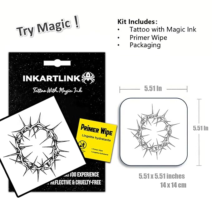 INKARTLINK Semi Permanent Tattoos,Halloween temporary tattoo, party tattoos, realistic, waterproof, cruelty-free, non-reflective (Crown of Thorns)
