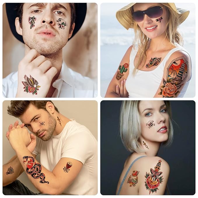 77 Sheets Temporary Tattoo for Women and Men, 17 Sheets Half Arm Chest Shoulder Fake Tattoos, 60 sheets Tiny for Adults Vintage Multi Colored Mixed Style Waterproof Realistic Tattoos Long-Lasting