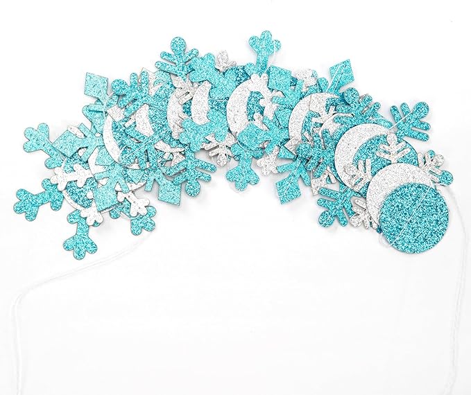 Snowflake-Snow Teal-Silver Christmas Party-Decoration Garland - 52Ft Turquoise White Winter Wonderland Frozen Hanging Paper Streamers,Birthday New Year Baby Shower Classroom Decor Lasting Surprise
