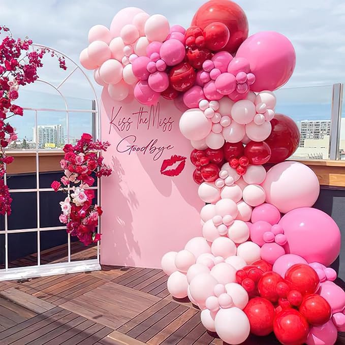 PartyWoo Dusty Pink Balloon Arch Kit Garland 100 pcs Shades of Pink and Dusty Rose Balloons Different Sizes of 18 12 10 5 Inch for Valentine's Day Bridal Shower Wedding Anniversary Party Decorations