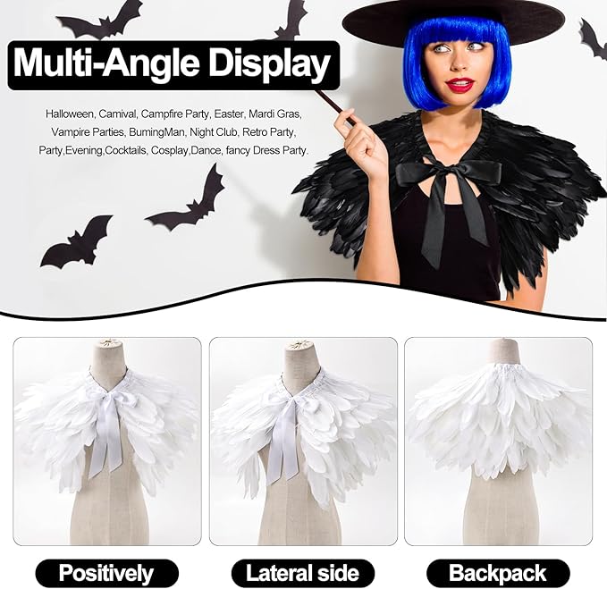 Gothic Natural Feather Shrug Feather Shawl Wrap Cape Victorian Collar for Halloween Cosplay Party Costume Accessories
