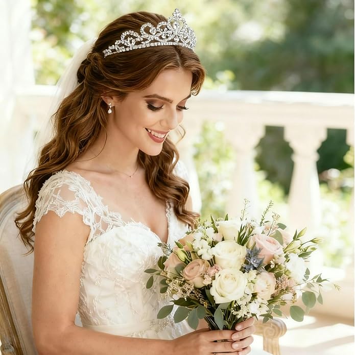 Silver Crown Tiaras for Women Crystal Queen Crown Princess Elegant Crowns with Combs for Bridal Wedding Prom Birthday Party-Pattern 1