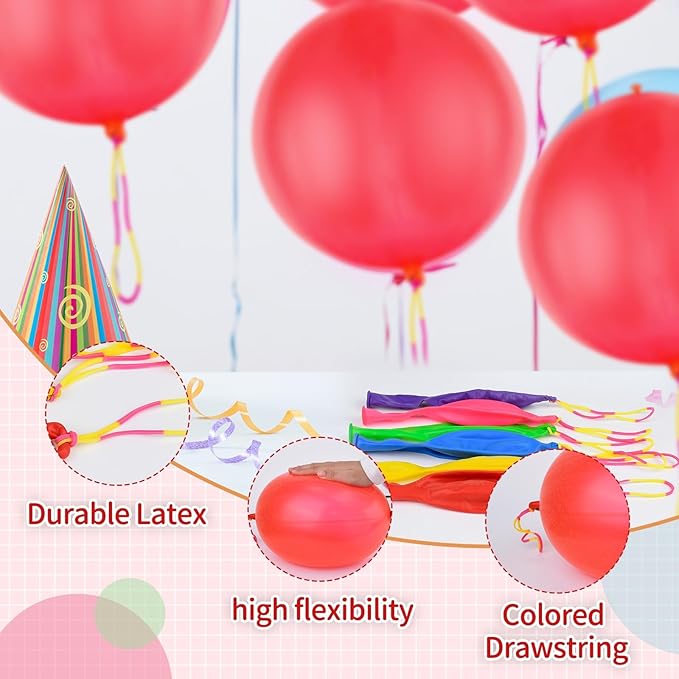 24 Pcs Red Punch Balloons Bounce with Rubber Band Handle Punching Balloon Heavy Duty for Birthday party favors, Kids (Red)
