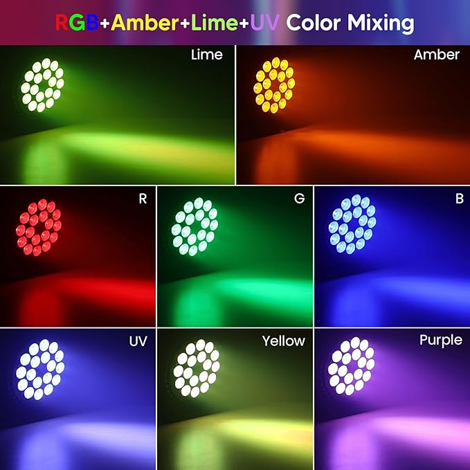 Big Dipper LED Stage Lights Par Lights 18×18W RGB+Amber+Lime+UV 6in1 Bright Lighting with Strobe/Wash Effect DMX512 Sound-Activated for Event Concert Club Church 1 Pack