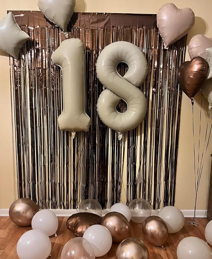 Smlpuame 40 Inch Beige Number 8 Balloons for 8th Birthday Decorations Boys Girl, Giant Self-Sealing Cream Foil Number 0-10 White Sand Balloon for Women Men Party Anniversary Baby Shower Supplies