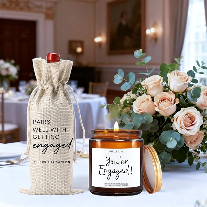 Engagement Gifts for Couples Her Engagement Party Decorations Gift for Couple Wine Bag Scented Candles Set Pairs Well with Getting Engaged Gifts Wine Bottle Bag Smell Like You're Engaged