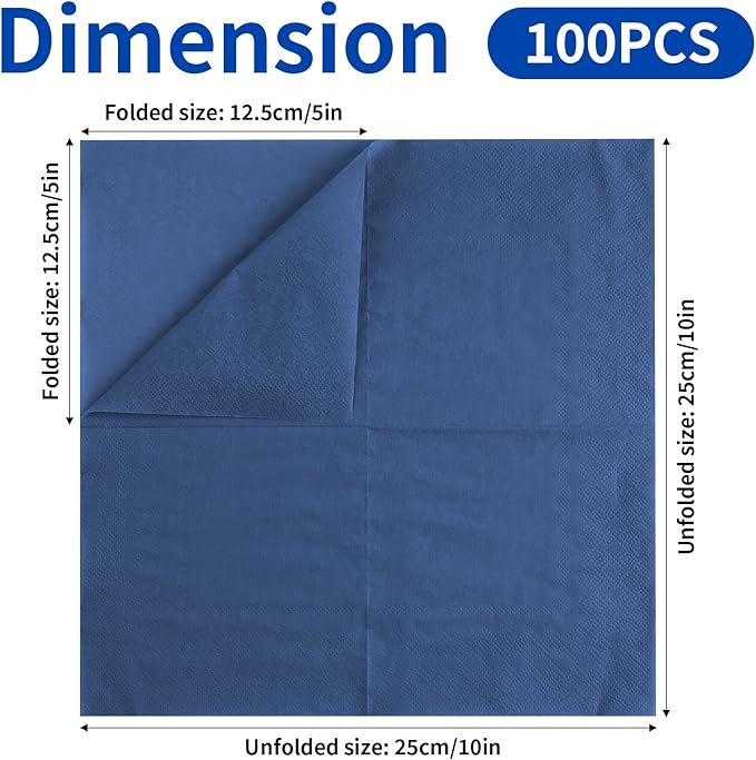100 Pack Cocktail Napkins Disposable, 2-Ply 5" x 5" Party Napkins, Square Beverage Dinner Napkin for Wedding Birthday Party Anniversary Reception Bar Event (Navy Blue)