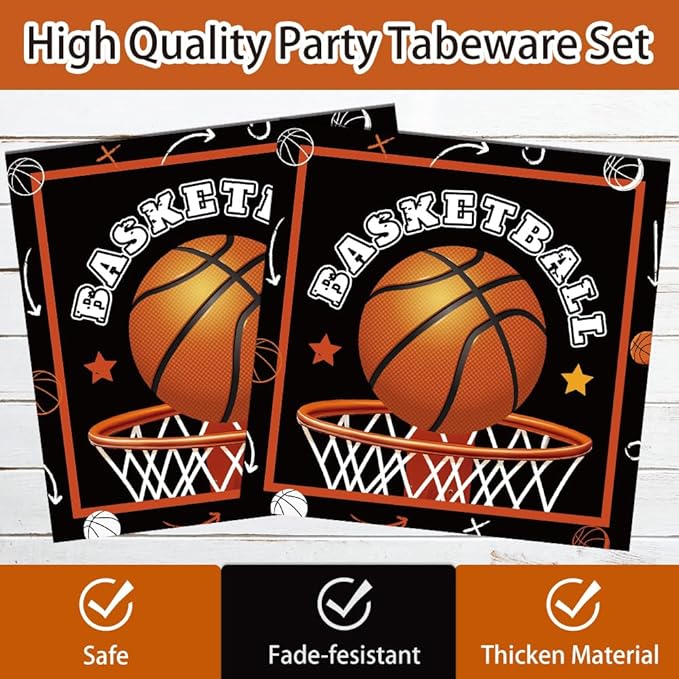 40 Pcs Basketball Plates and Napkins Party Supplies, Basketball Birthday Party Decorations Disposable Paper Plates and Napkins Tableware Set for Birthday Baby Shower Serves 20