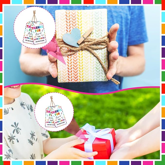 Spiareal 200 Pcs Thank You Gift Tags Bulk Thanks for All You Do Rainbow Tags with String White Paper Gift for Employee Appreciate Wedding Thanksgiving Party