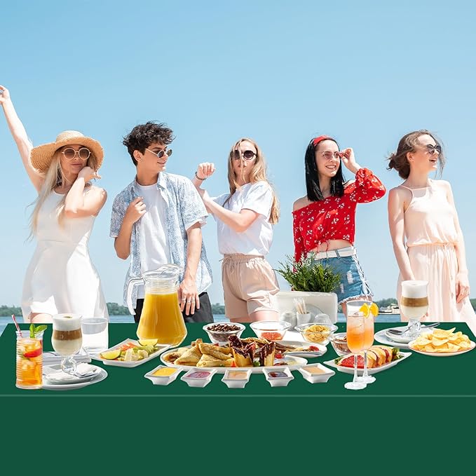 WNINK 4 Pack Dark Green Plastic Tablecloth Disposable Table Covers 54" x 108" Table Cloths for Bridal Shower Engagement Wedding Birthday Picnic Plastic Table Cloths for Parties