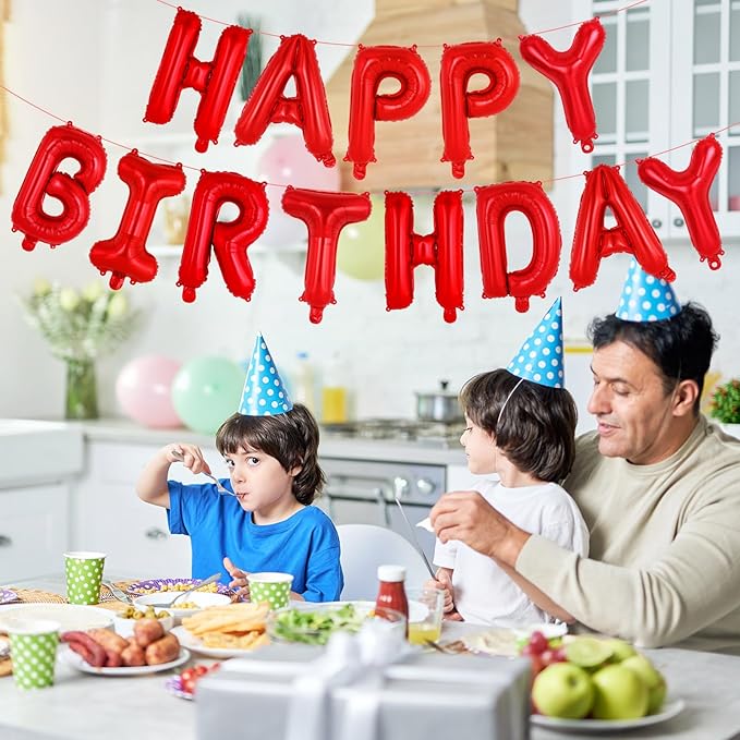 65 Pcs Red Happy Birthday Balloons and 2 Sets A-Z Letters Foil Balloons, 16 Inch Personalized Name Happy Birthday Banners for Wedding Baby Shower Anniversary Party Decorations (Red)