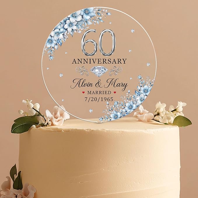 Personalized 60th Wedding Anniversary Acrylic Cake Toppers, 60 th Anniversary Decorations, 60th Wedding Anniversary Decor