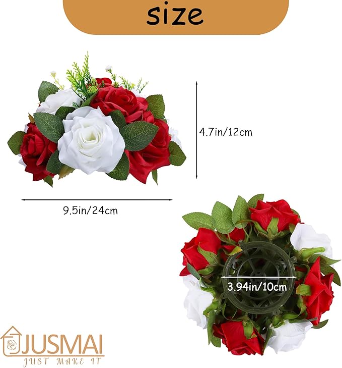Artificial Flowers Ball 4 Pcs Red White Flowers Wedding Table Centerpiece Table Decorations Flower Arrangement for Table Flowers centerpieces Wedding Flowers Wedding centerpieces