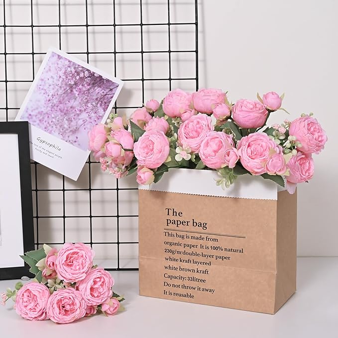 MARTINE MALL 2 Packs Peonies Artificial Flowers, Light Pink Artificial Peonies, Silk Peonies Flowers Fake Peonies Artificial Flowers Peonies Bouquet for Centerpiece Table Wedding Party Home Decor