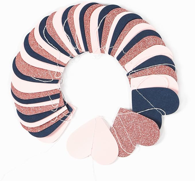 Navy-Blue Pink Rose-Gold Mothers-Day Garland - 52Ft Gender Reveal Party Decorations Streamers Banner,Valentines Bachelorette Bridal Shower Engagement Wedding Heart Hanging Bunting Lasting Surprise