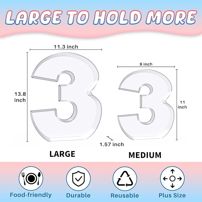 13.8" Extra Large Acrylic Number Charcuterie Board Box, Reusable Fillable Number Cake Candy Dish Display Serving Tray for Birthday Anniversary Party Decoration (3)