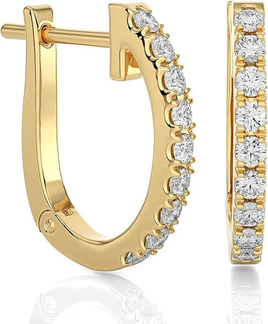 1/5 to 3/4 Carat Diamond Huggie Hoop Earrings for Women in 14k White or Yellow Gold (F-G, SI2-I1, cttw) with Hinge and Notched Post by Privosa Fine Jewelry
