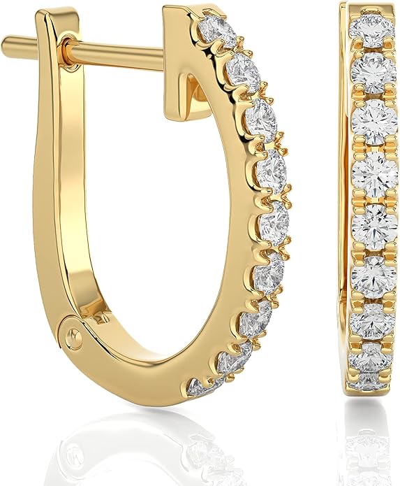 1/5 to 3/4 Carat Diamond Huggie Hoop Earrings for Women in 14k White or Yellow Gold (F-G, SI2-I1, cttw) with Hinge and Notched Post by Privosa Fine Jewelry