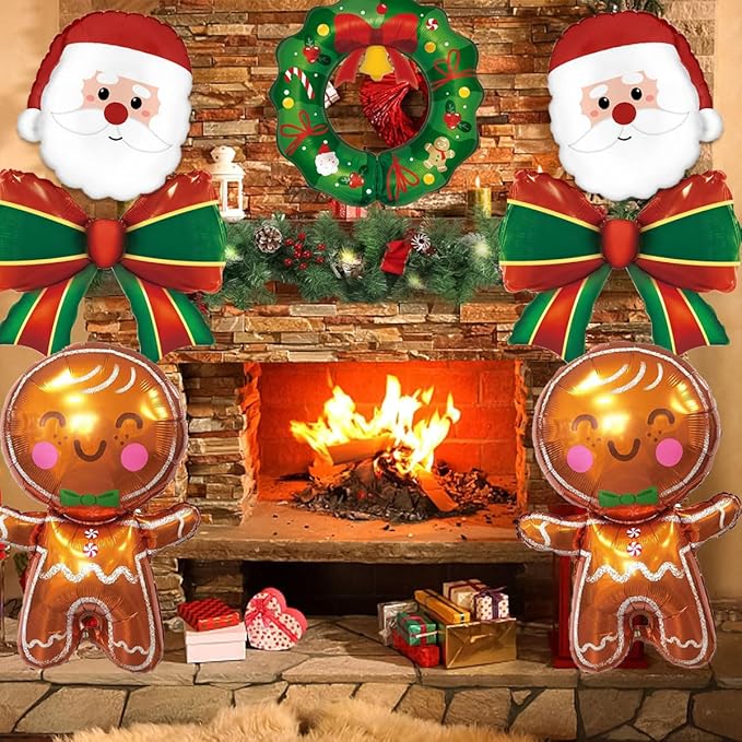 Christmas Balloons Decorations, Gingerbread Balloons, Santa Balloon, Mylar Foil Balloon For Gingerbread Christmas Decorations