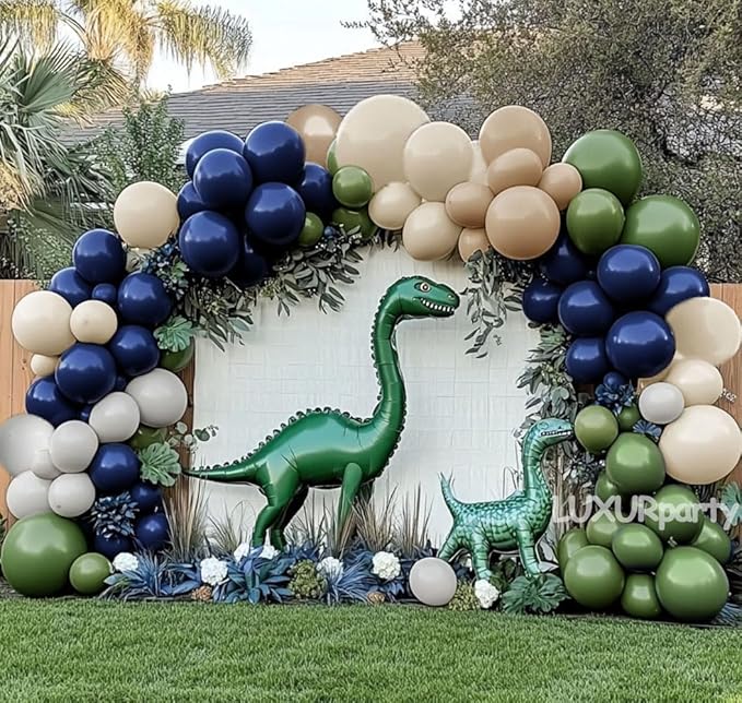 Navy Blue Green Balloon Garland Double Stuffed Sage Green Nude White Balloon Blue Tan Avocado Latex Arch Kit for Birthday Dinosaur Jungle Safari Wild Baby Shower Graduation Decorations