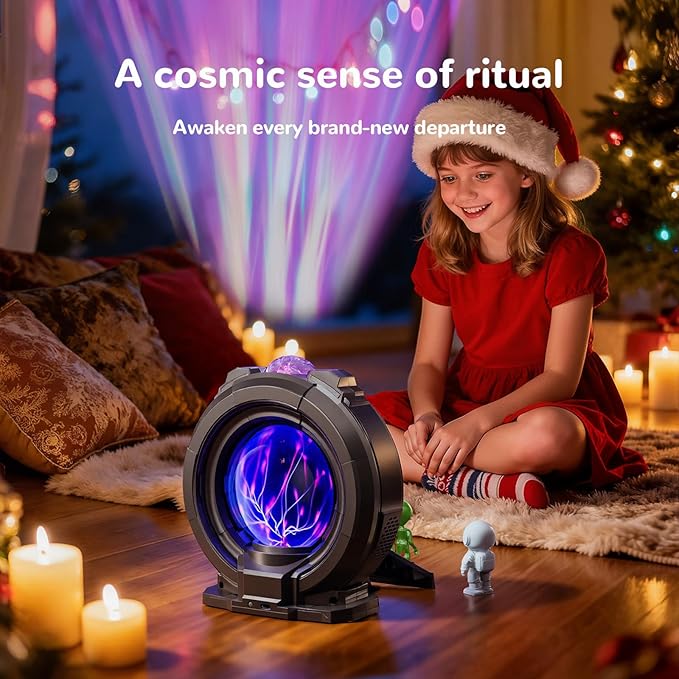 Galactic Portal Galaxy Projector Lamp with Plasma Ball – Aurora Projector Night Light with Bluetooth Speaker, Astronaut & Alien Room Decor for Kids & Teens