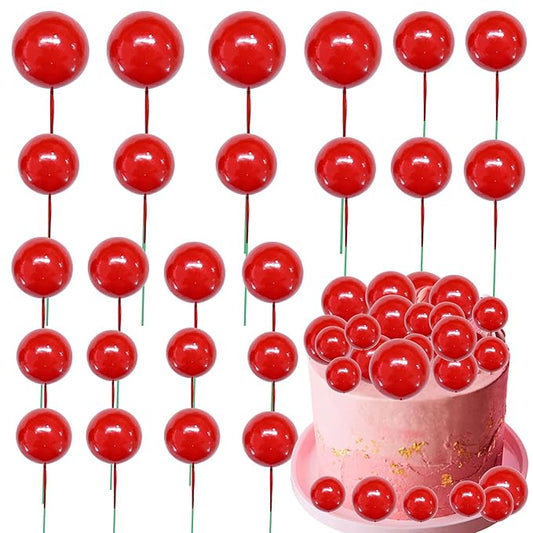 Gyufise 30Pcs Mini Balloon Cake Topper Foam Ball Cake Picks Cupcake Faux Pearl Balls DIY Cake Insert Topper Decoration for Anniversary Graduation Birthday Party Baby Shower Red