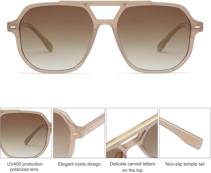 SOJOS Retro Trendy Aviator Polarized Sunglasses Men Women Vintage 70s Square Stylish Frame Sun Glasses SJ2283