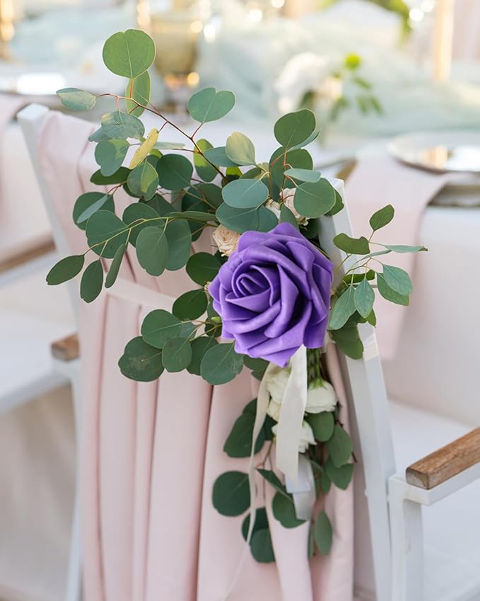 100PCS Dark purple Artificial Flowers Realistic Roses, Real Looking Fake Roses with Stem for DIY Wedding Bouquets Centerpieces Bridal Shower Party Home Romantic Decorations (Dark purple, 100pcs)