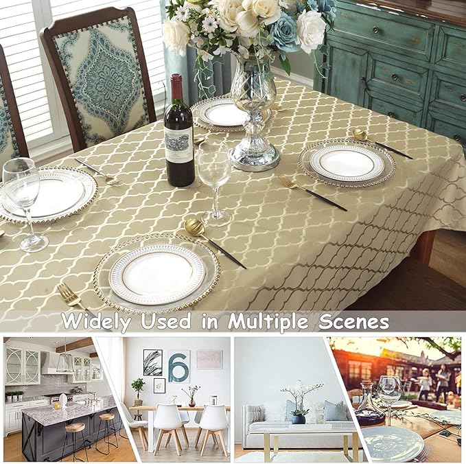 SASTYBALE Jacquard Tablecloth Gold Damask Fabric Table Cloth, Water Resistant & Wrinkle Free Polyester Table Cover for Kitchen Dining Tabletop Use (Rectangle/Oblong, 60" x 84" (6-8 Seats), Gold)