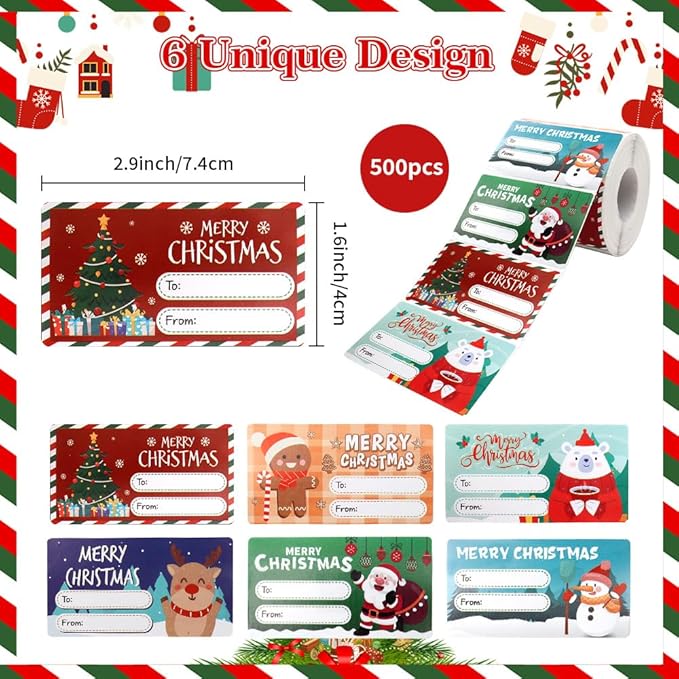 500 PCS Christmas Gift Tags, Gift Tags for Christmas Presents Name Tag Stickers, Holiday Stickers Gifts Wrapping Supplies Xmas Labels Decorations for Women Men Mom