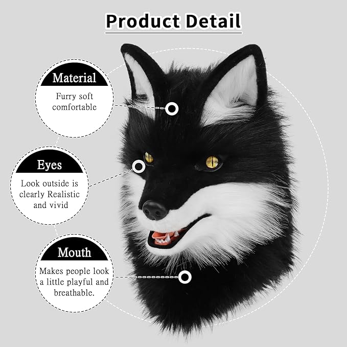 Animal Wolf Mask Cosplay Costume Accessories Furry Faux Fur Dog Fox Full Head Therian Masks Anime Dress up Party
