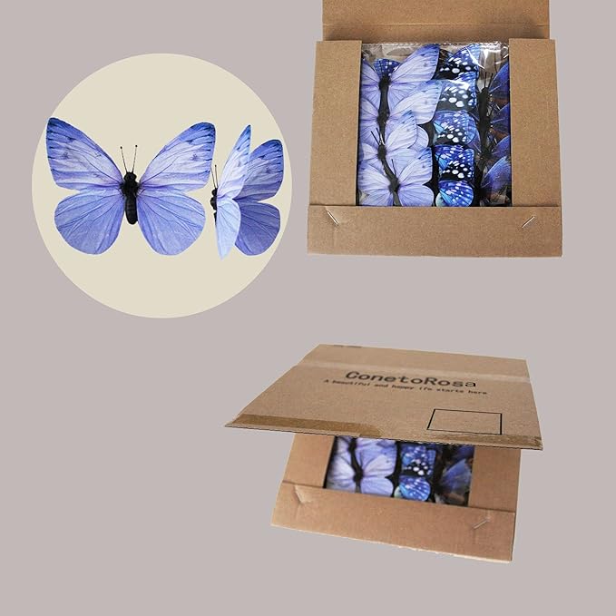 ConetoRosa 12PCS 2Sizes Butterfly Wall Decor, 3D Decorations for Home, Room, Bedroom, Nursery, Wedding, Christmas, Birthday (Blue)