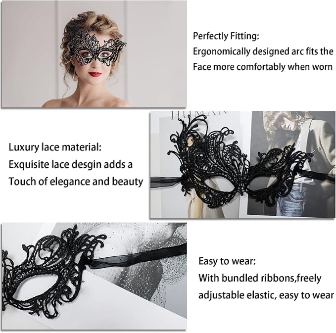 IncreDecor Couple Masquerade Lace Mask Set, Fit for Women and Men Venetian Halloween Masks, Specially for Costume, Mardi Gras