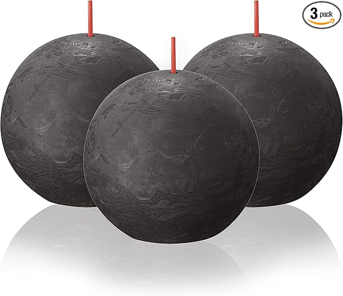 BOLSIUS 3 Pack Stormy Gray Rustic Ball Pillar Candles - 3 Inch - Premium European Quality - Includes Natural Plant-Based Wax - Unscented Dripless Smokeless 25 Hour Party Décor and Wedding Candles
