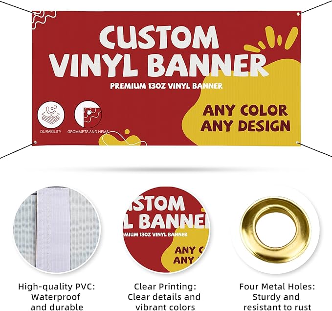 Custom Vinyl Banner, Banners and Signs Customize Outdoor or Indoor, Personalized Banner Backdrop Decorations for Birthday Party Business Event