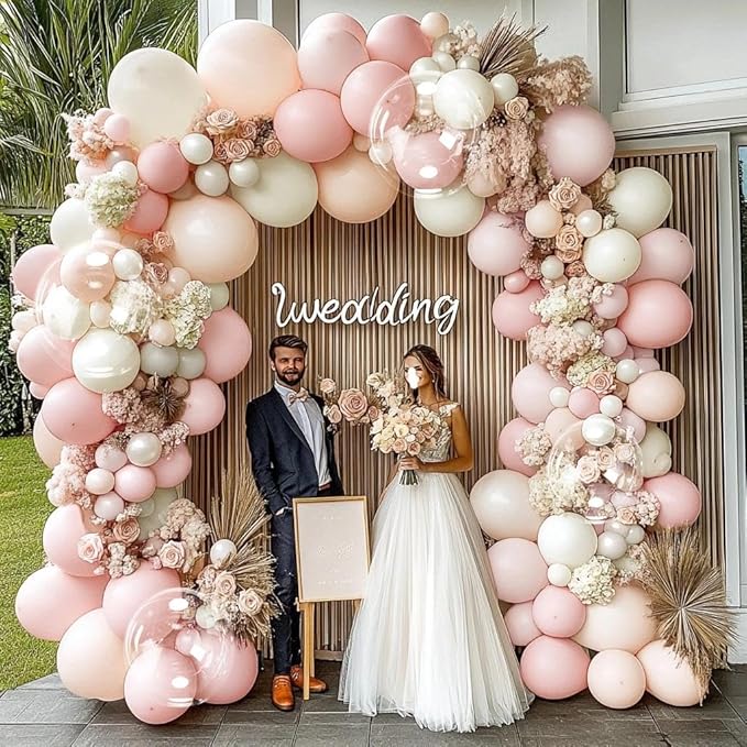 Pastel Pink White Balloon Arch Double Stuffed Light Pink White Sand Blush Balloon Garland Kit Peach Ivory Cream Balloons for Birthday Baby Shower Bridal Wedding Baby in Bloom Party Decor