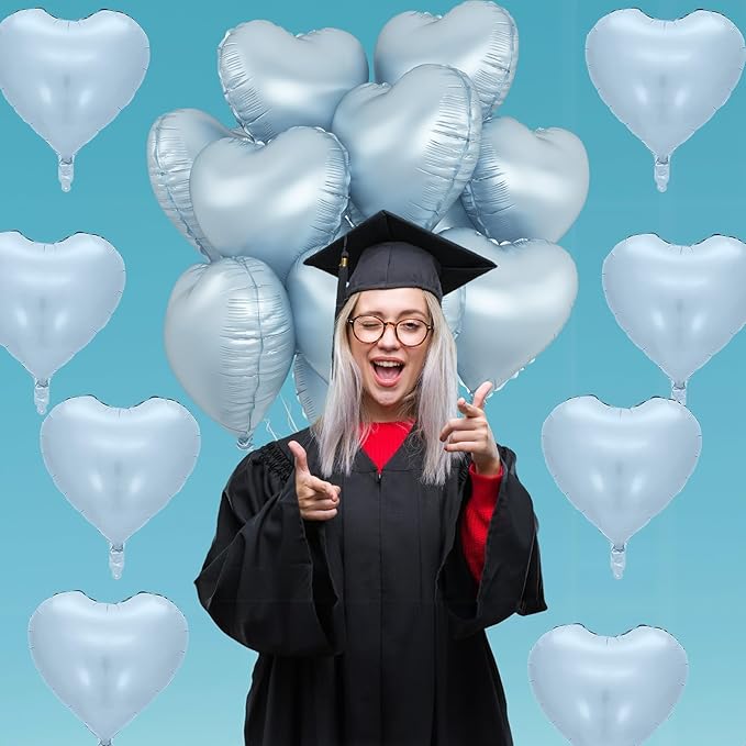 Baby Blue Heart Foil Balloons, 10PCS Light Blue Heart Shape Balloon, 18Inch Large Heart Polyester Film Balloon for Birthday Baby Shower Graduation Wedding Bridal Retirement Winter Party Supplies