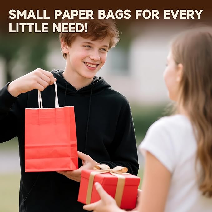 YEEHAW 24 Pack Small Gift Bags 5.8"×3.2"×8.25" Kraft Paper Bags with Handles, Party Favor Bags Bulk for Kids Birthday, Baby Shower, Crafts, Wedding, Party (6 Colors)