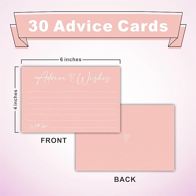 Advice And Wishes Cards, 30 Minimalism Pink Wishes Cards For Wedding, Bridal Shower, Advice And Wishes For The Mr And Mrs, Baby Shower, Graduation, Retirement, Anniversary, Party Favor- A05