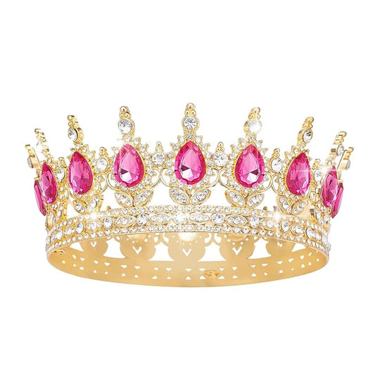 Queen Crown Rhinestone Wedding Crowns and Tiaras for Women Costume Party Hair Accessories Princess Birthday Crown Crystal Bridal Crown (Gold & Rose Crown)