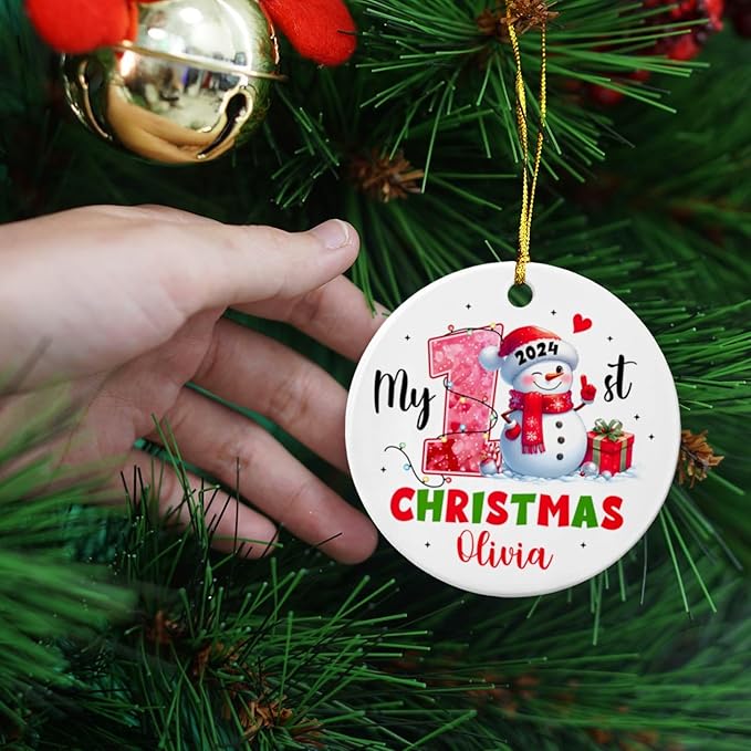 Personalized Snowman Baby's 1st Christmas Ornament, My First Christmas Snowman Ceramic Ornament 2025, Snowman Baby Boy Girl Xmas Tree Decoration, Custom Choose Name New Baby Snowman Ornament Xmas