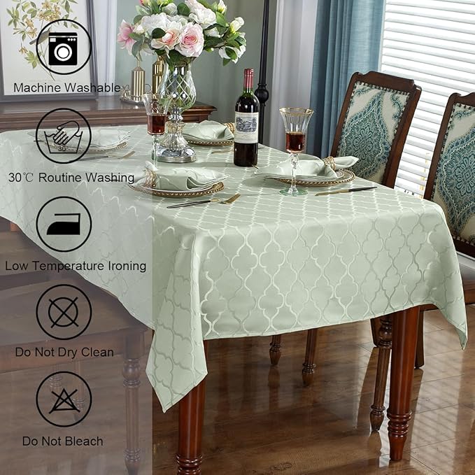 SASTYBALE Jacquard Tablecloth Damask Pattern Table Cloth Spill-Proof Wrinkle Resistant Polyester Table Cover for Kitchen Dining Tabletop (Rectangle/Oblong, 60" x 102" (8-10 Seats), Sage Green)
