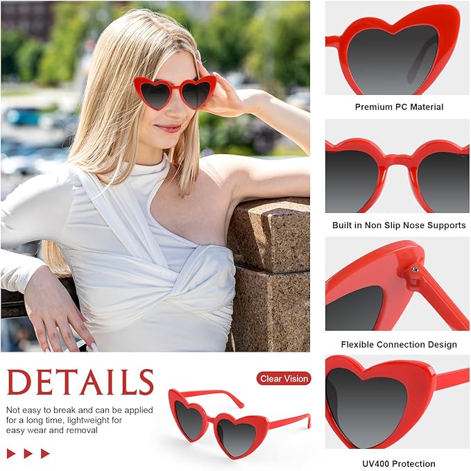 5/10/20 Pack Heart Sunglasses Bachelorette Vintage Heart Shaped Glasses for Wedding Bridesmaid Party Favor