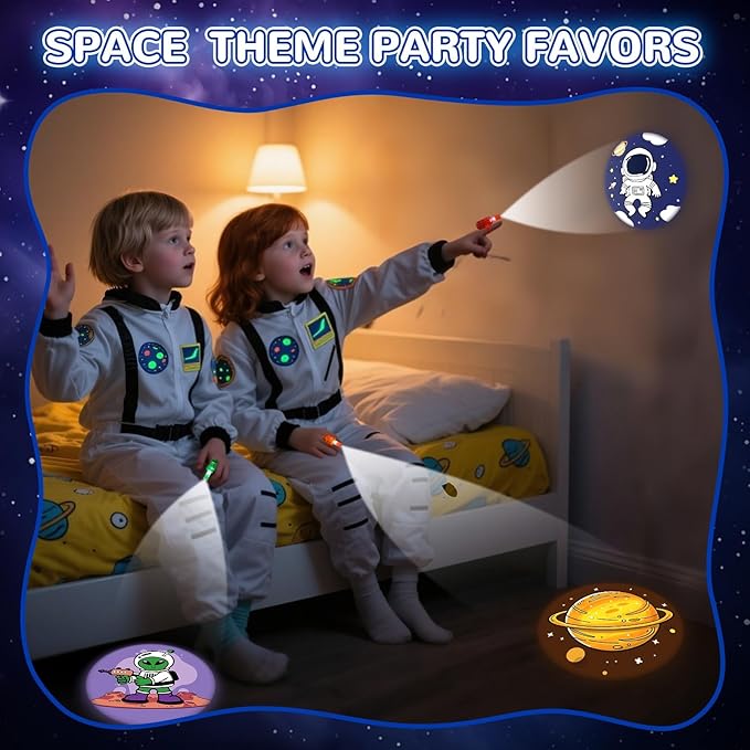 24 Pack Space Theme Party Favors LED Finger Lights, Glow in the Dark Light up Birthday Party Supplies Astronaut Toys Gifts Bulk for Kids Goodie Bags Stuffers Classroom Prizes