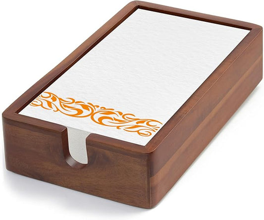 Acacia Guest Towel Napkin Holder 10x6", Paper Hand Towels Tray Holds Paper & Cloth Linen Napkin on Table, Kitchen Counter, Bathroom - Durable, Natural, Dark Stained Organizer for Party, Wedding, Event