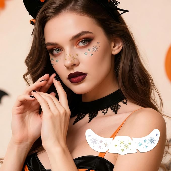 Temporary Tattoos Adult: Glitter Freckles & Star Face | Body Glitters with Face Glitter for Women Girls - Country Concerts Festival Rave Accessories (snowflakes)