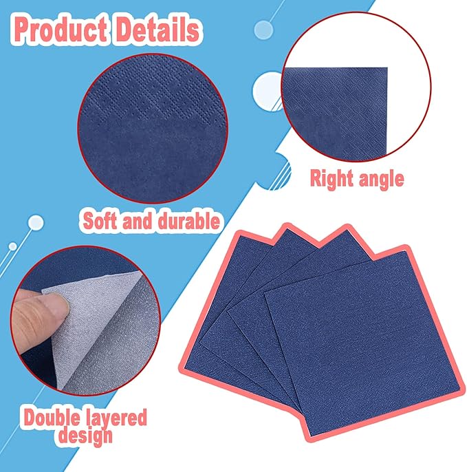 FLOWERCAT 100-Count 2-Ply Blue Cocktail Napkins - Navy Blue Napkins Disposable Premium Quality - 5" x 5" Blue Paper Napkins for July 4th Party,Bar,Weddings,Birthday,Hanukkah,Father's Day